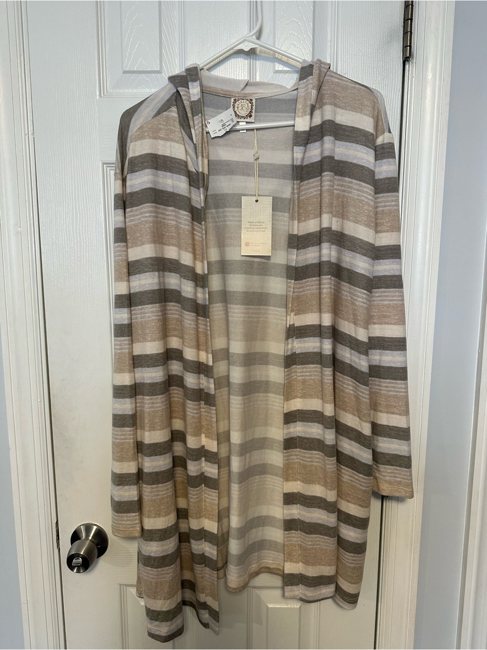 Striped Open‎ Lightweight Cardigan With Hood 1X NWT